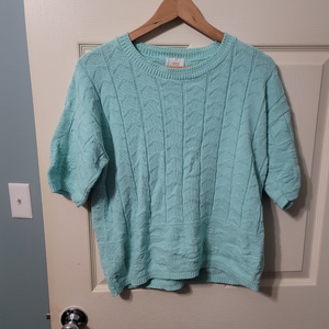 Vintage TR‎ Bentley Lt. Blue Chevron Knit Crop Sweater Womens Large EUC